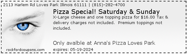 Pizza Special! Saturday & Sunday